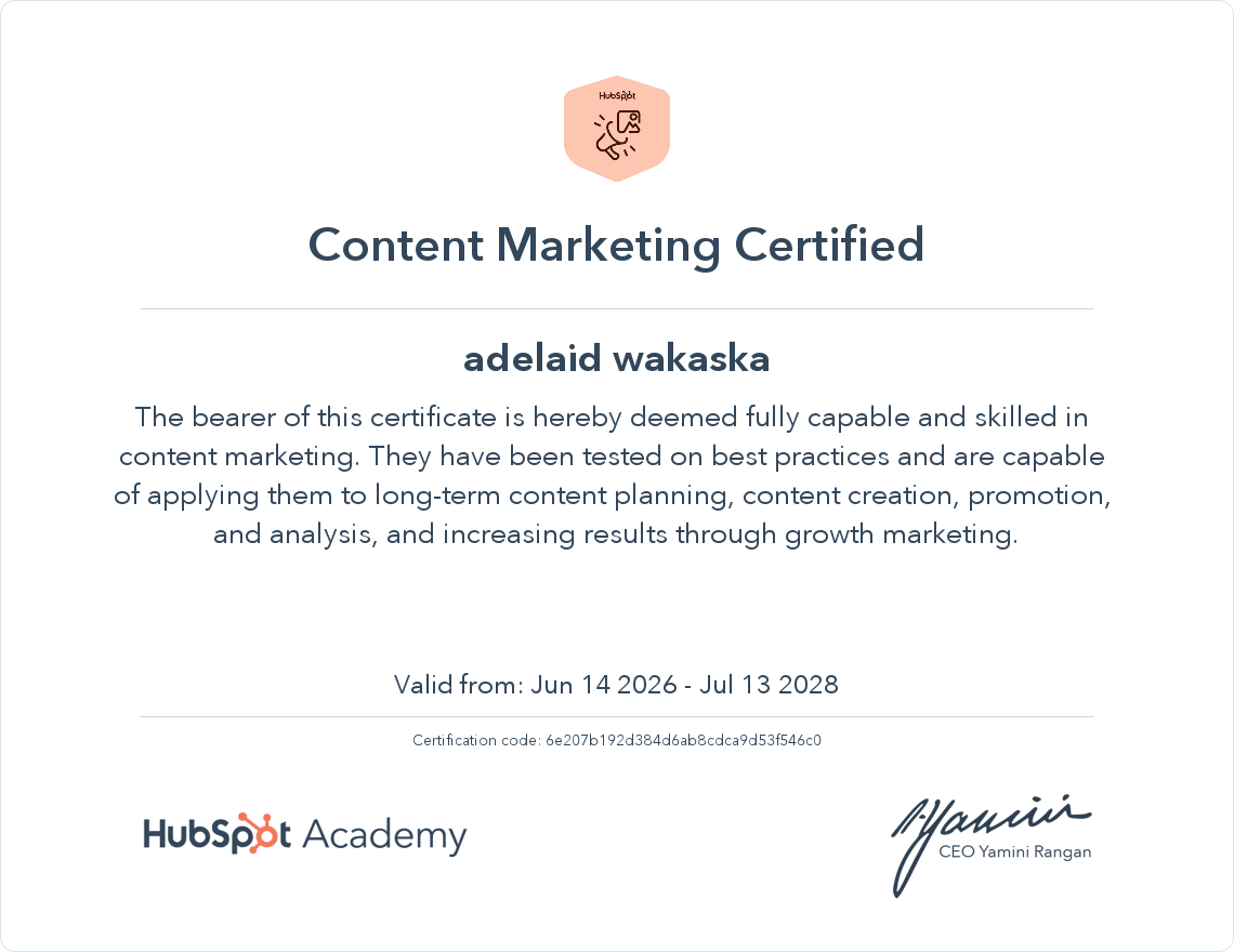 Content Marketing Certified - Adelaid Wakaska